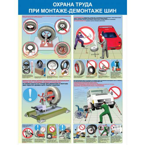 Стенд "Охрана труда при монтаже-демонтаже шин СТ122 (Пленка 1000 х 750)"